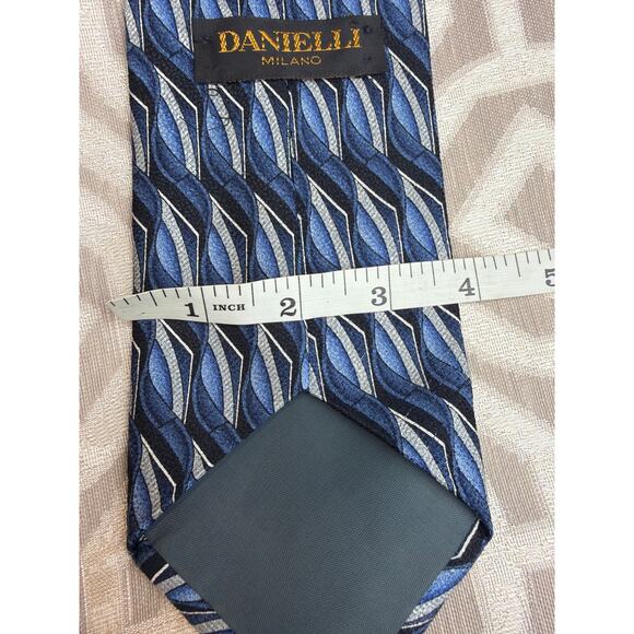 DANIELLI MILANO NECKTIE TIE 100% Silk Italian Hand Made hand made blue gray - Picture 3 of 5